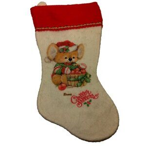 Vintage Critter Sitters Christmas Stocking Koala Bear in Santa Hat Apple Bushel